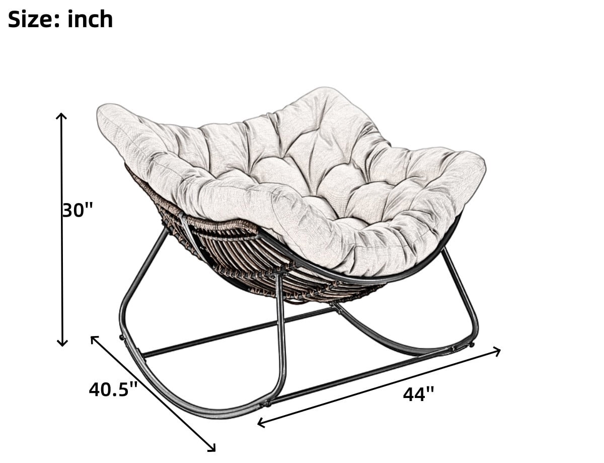 Oversized Papasan Outdoor Armless Rocking Chair, Indoor Recliner Lounge Chair with Cushion