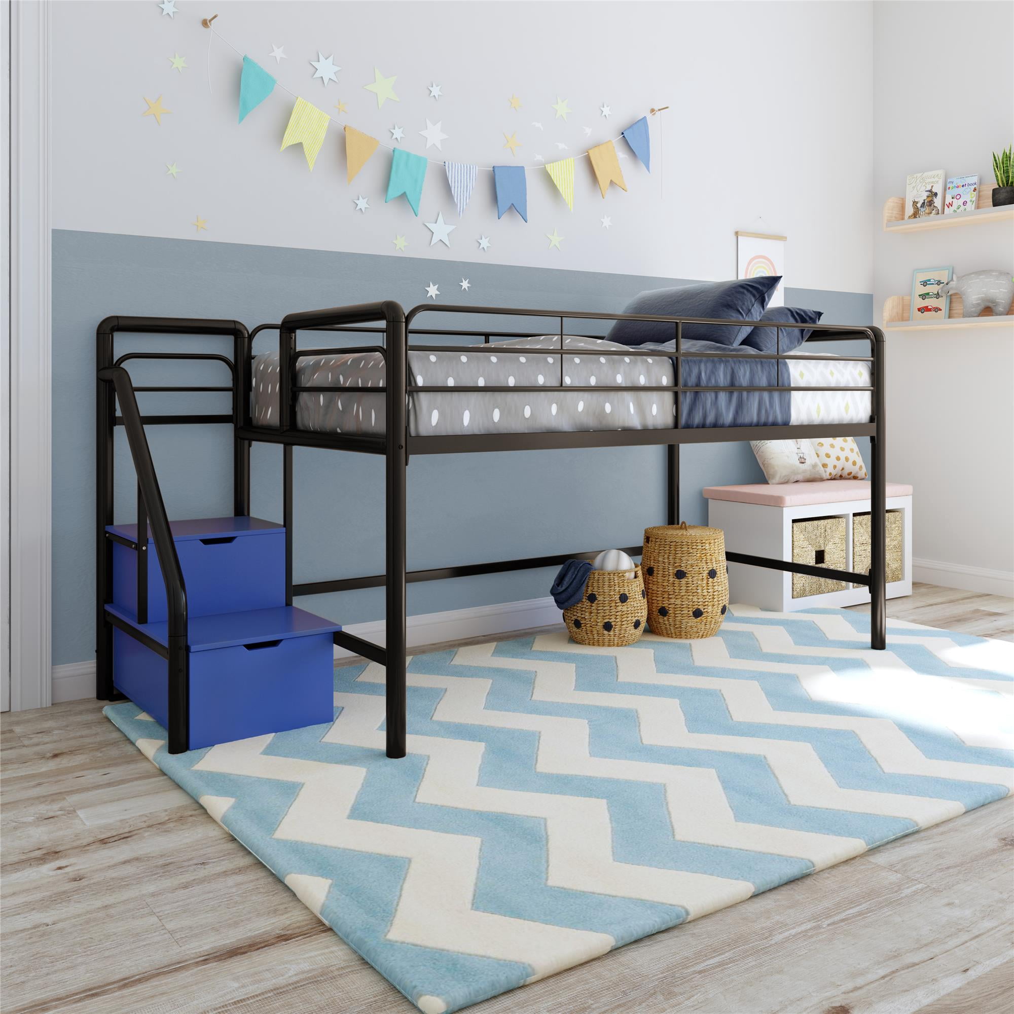 DHP Sol Junior Twin Metal Loft Bed with Storage Steps, Black
