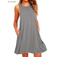 thumbnail image 3 of BadPiggies Womens Sleeveless A-line Dress with Pockets Cotton Swing Summer Beach Casual Loose Dress (M, Gray), 3 of 7