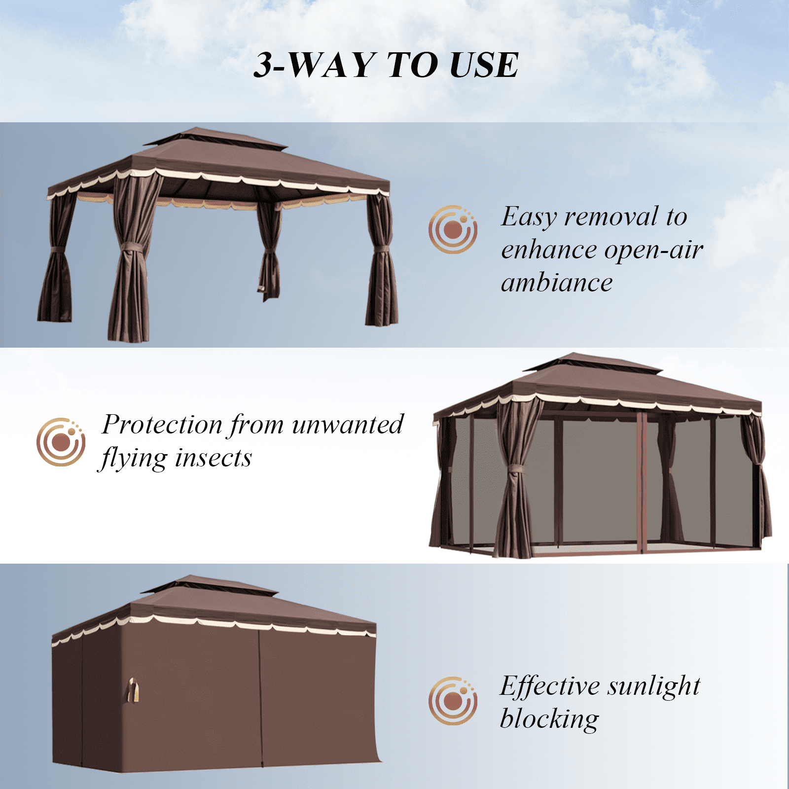 Grezone 10×13 FT Deluxe No Screws Gazebo,Double Roof Outdoor Shelter Tent with Mosquito Nettings and Privacy Screens
