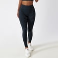 thumbnail image 2 of Pantalones de yoga de cintura alta en azul medianoche para fitness y running al aire libre, mallas deportivas elásticas, talla M, 2 of 6