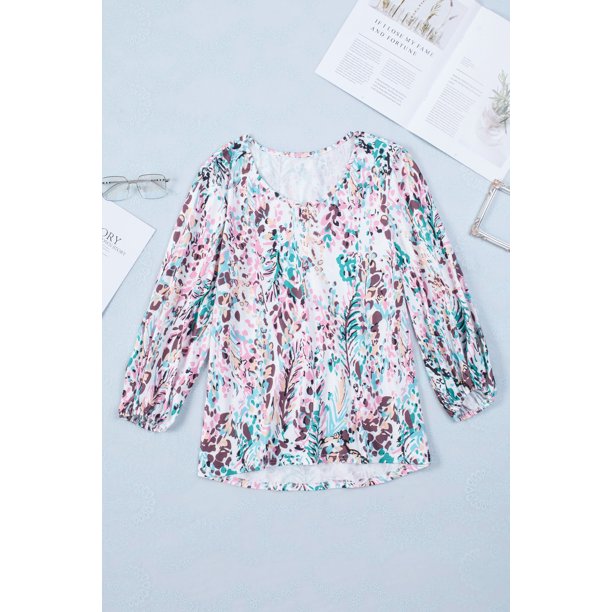 ABPHQTO Blusa holgada de manga hinchada con estampado floral para mujer