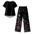 thumbnail image 6 of Womens Lounge 2 Piece Outfits Short Sleeve Tiered Tops Floral Print Wide Leg Capri Pants Summer Travel Outfits, 6 of 6