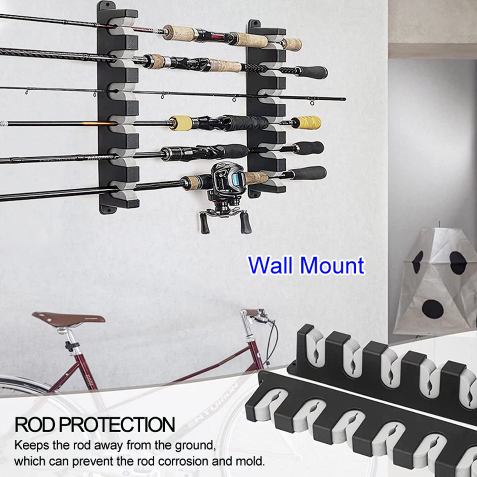 Bobasndm Fishing Rod Holder Horizontal 6 Tier ABS Rack Wall Mount