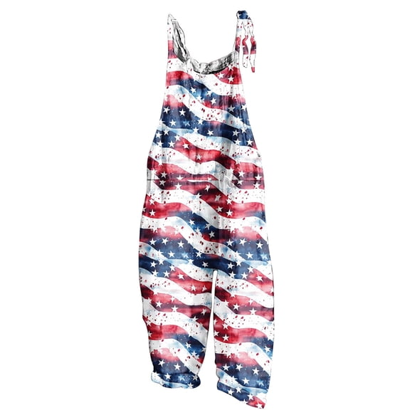 Savings American Flag Jumpsuit for Women 4Th of July Patriotic Romper Adjustable Strap Jumpsuits Stars Stripe Overalls Independence Day Romper Retro Beach Travel Vacation Outfits With Pockets