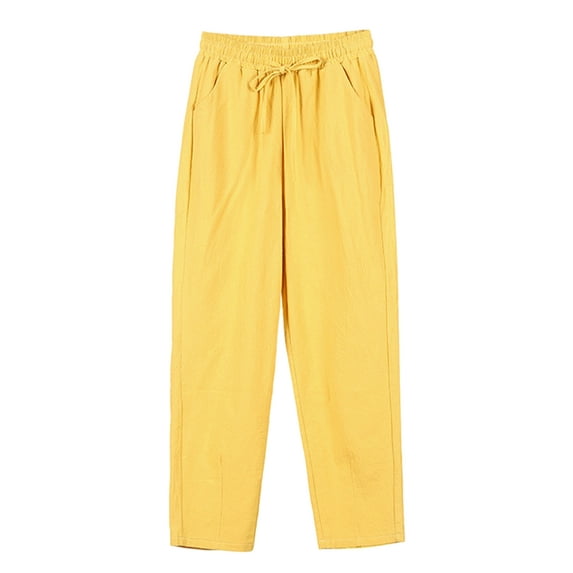 Grianlook Ladies Loungewear Elastic Waist Bottom Mid Waisted Trousers Women Casual Pants Soft Solid Color Goose Yellow XL