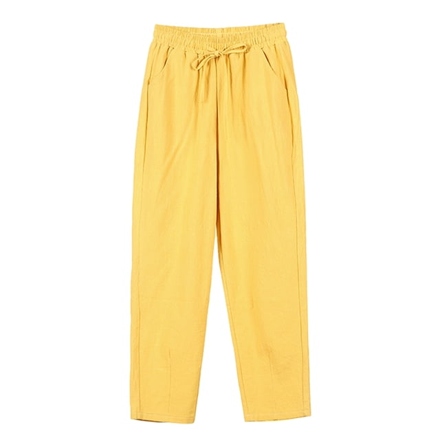 LUXUR Ladies Loungewear Mid Waisted Bottom Elastic Waist Trousers Basic Pants Solid Color Goose Yellow M