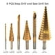 thumbnail image 4 of Juego de 6 brocas escalonadas con ranura en espiral HSS para madera y metal con revestimiento de titanio, 4 of 5