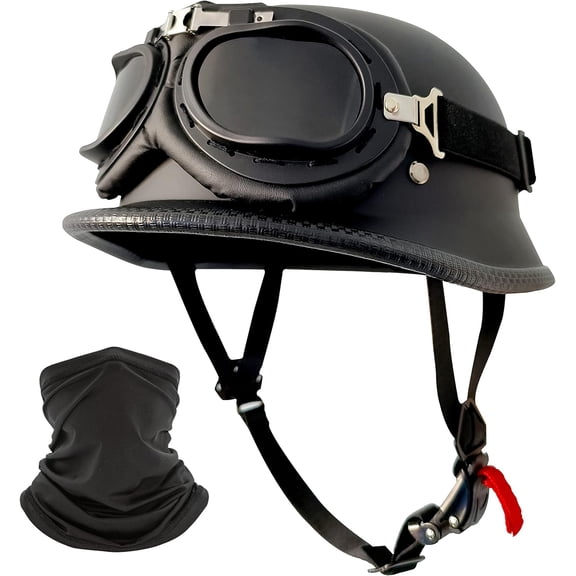 Motorcycle Helmet German Style Half Helmet Skull Cap Adult Men Women Shell Helmet, DOT Approved Retro Face Helmet for Cruiser Scooter Chopper (XL)