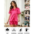 thumbnail image 5 of Short Sleeve Satin Pajama Set for Women - Button Down Sleepwear Top with Shorts Valentine's Gift Pajamas Set 2 Piece Silk Loungewear,S-XXL, 5 of 11