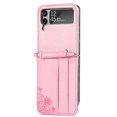 thumbnail image 5 of SaniMore for Samsung Galaxy Z Flip 3 (6.7" 2021) Case, PU Leather Skin with Card Slots Detachable Crossbody Lanyard Stylish Embossed Flower Anti-scratch Anti-drop Shockproof Girly Shell, Pink, 5 of 21