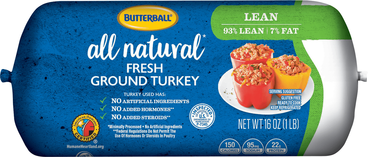 Butterball All Natural Fresh 93%/7% Lean Ground Turkey, 1 Lb. Roll ...