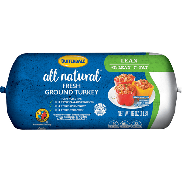 Butterball All Natural Fresh 93/7 Lean Ground Turkey, 1 lb. Roll