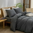 thumbnail image 2 of BESTOUCH Duvet Cover Set Queen 100% Washed Cotton Linen Feel Soft Chic Lightweight 3Pcs (Dark Black, 90"x90"), 2 of 8