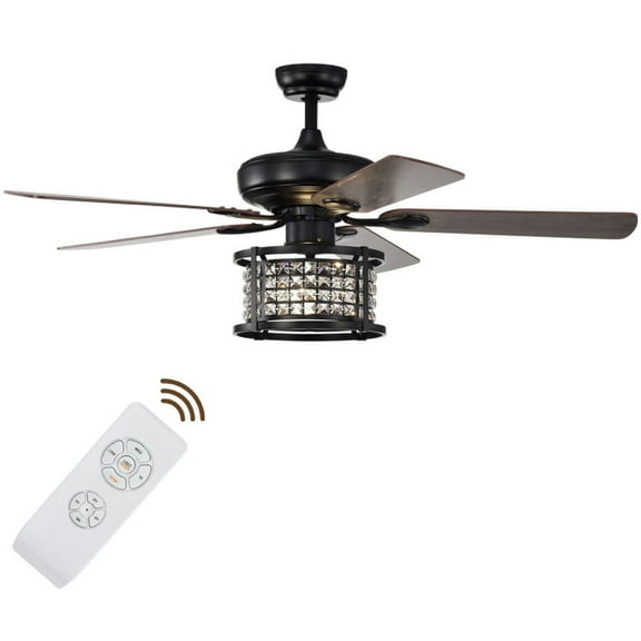 Barara King Fandelier Ceiling Fans, Chandelier Ceiling Fan,52 Inch 3-Speed Crystal Ceiling Fan Light with Remote Control-Black