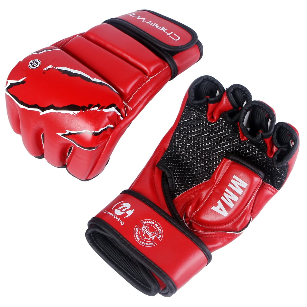 MMA Boxing Gloves Sparring Grappling Fight Punch Mitts Leather Training
