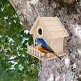 thumbnail image 3 of Creative Wooden Bird Nest with Entrance, Outdoor Garden Bird House, Birds Bed Hut, Decorative Graffiti Design, Bird Supplies, 3 of 7