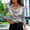 thumbnail image 4 of Womens Long Sleeve Yops 3/4 Sleeve Cowl Neck Satin Elegant Work Blouse Tops Summer Tops, 4 of 6
