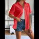 thumbnail image 5 of Camisa de Algodón con Botones y Dobladillo Enrollado para Mujer, de Corta, Informal, de Verano, con Cuello en V, para Playa. Color Naranja XL, 5 of 8