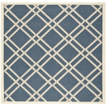 SAFAVIEH Courtyard Jasper Geometric Bordered Indoor/Outdoor Area Rug, 6'7" x 6'7" Square, Navy/Beige