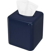 Tissue Box Cover with Base, Square Plastic Tissue Box Holder Decorative Tissue Box Case Modern Facial Paper Dispenser for Bathroom, Vanity Countertops, Night Stands, Desk - Navy Blue