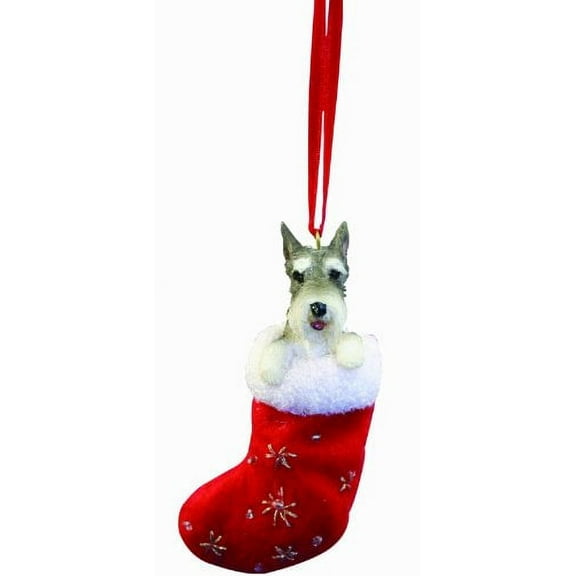 Schnauzer Christmas Stocking Ornament with "Santa's Little Pals" Hand Painted