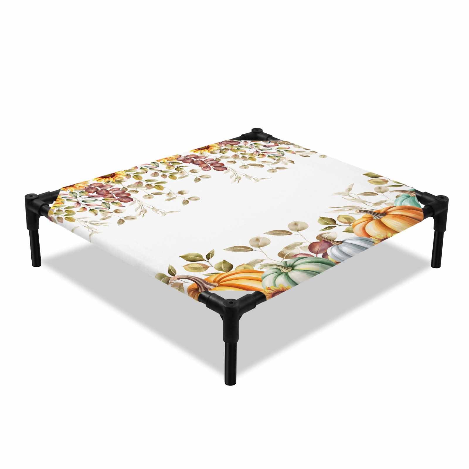 Pumpkin Sunflower Elevated Dog Bed Eucalyptus Fall Cooling Breathable Outdoor Raised Dog Cot Bed with Metal Frame Non-Slip Feet for Small Dog 20x20in