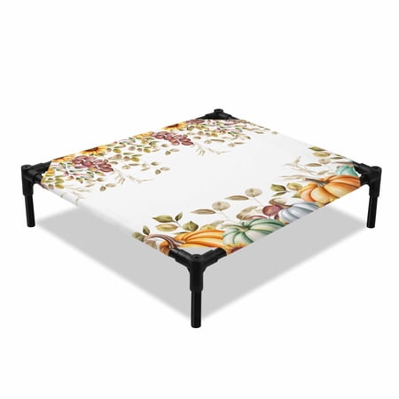 Pumpkin Sunflower Elevated Dog Bed Eucalyptus Fall Cooling Breathable Outdoor Raised Dog Cot Bed with Metal Frame Non-Slip Feet for Small Dog 20x20in