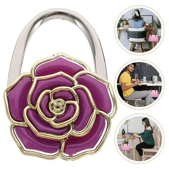 LULULION Pink Purse Charm Rose Flower Shaped Folding Purse Hook 1Pcs Purple