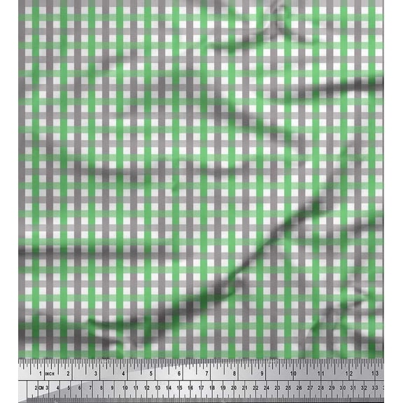 Soimoi Green Moss Georgette Fabric Window Pane Check Decor Fabric Printed Yard 42 Inch Wide