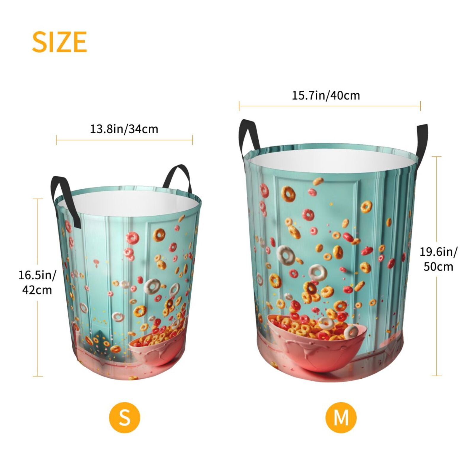 Large Laundry Basket with Handles - Floating Colorful Cereal Kids Baby Dirty Clothes Laundry Hamper for Bedroom Aesthetic