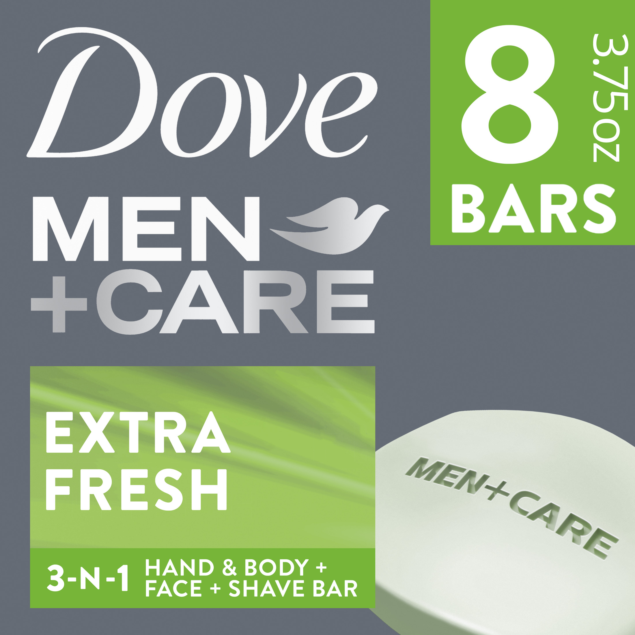 Dove Men+Care Body + Face Bar Invigorating Formula All Skin Type, Extra Fresh, 3.75 oz (8 Bars) - image 3 of 10