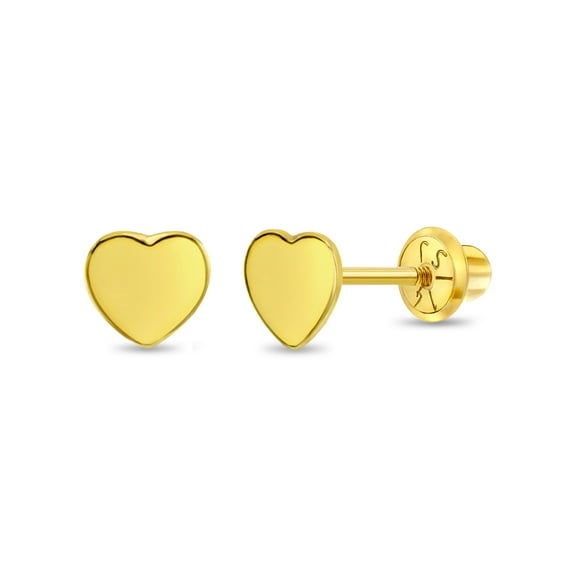 14k Yellow Gold Polished Heart Screw Back Earrings for Little Girls 5mm