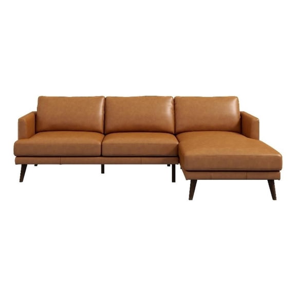 ASHCROFT Isabel 105" Mid-Century L-Shaped Genuine Leather Right Facing Chaise Sectional, Dark Brown Pillow Back Sectional Sofa for Living Room Waiting Area Office Apartment Dorm Home, Tan