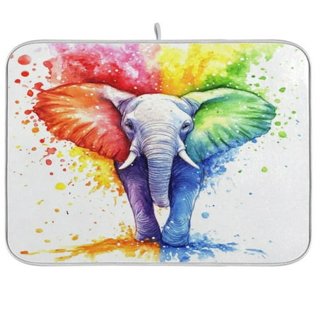 

Kitchen Drying Mat 16x18In Drying Dish Mat Dish Drying Mats Kitchen Countertop Multi-Function Drain Drying Mat Kitchen Table Watercolor Elephant Pattern