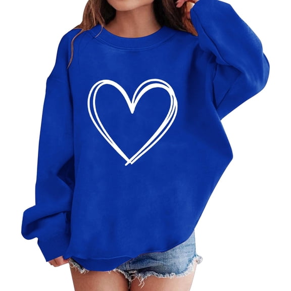 Abcomgle Valentines Day Sweatshirt Girls Size 10-12 Cute Love Heart Pullover Sweatshirts Crewneck Long Sleeve Sweaters for Girls 10-12 Lightweight Winter School Clothes for Teen Girls,Blue,5-6Years
