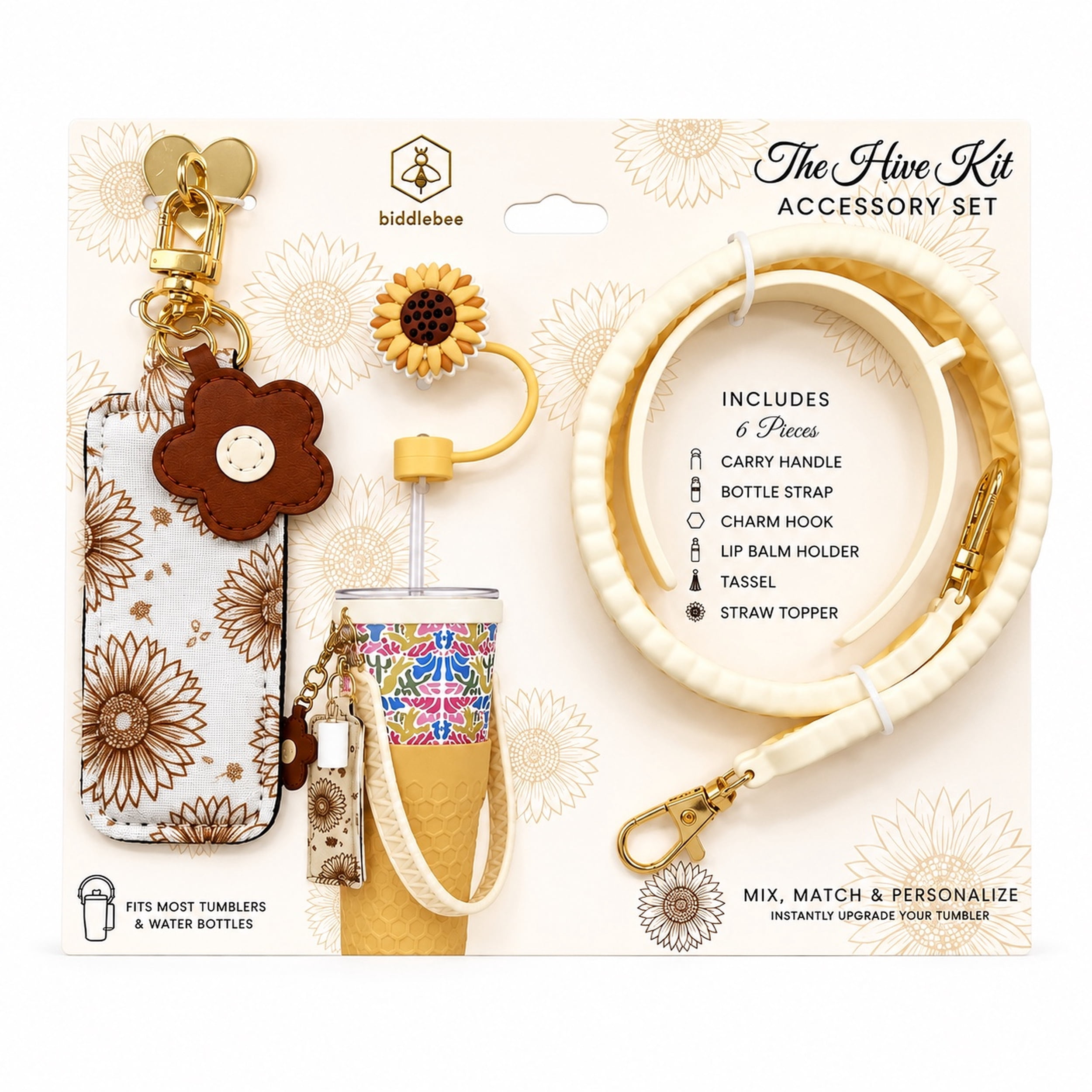 Biddlebee Cream Hive Kit 6-Piece Tumbler Accessory Set