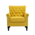 thumbnail image 3 of Mid-Century Modern Accent Chair with Solid Wood Legs, Button Tufted Armchair with Nailhead Decoration, Upholstered Leisure Sofa for Living Room, Bed Room and Office, Yellow, 3 of 7