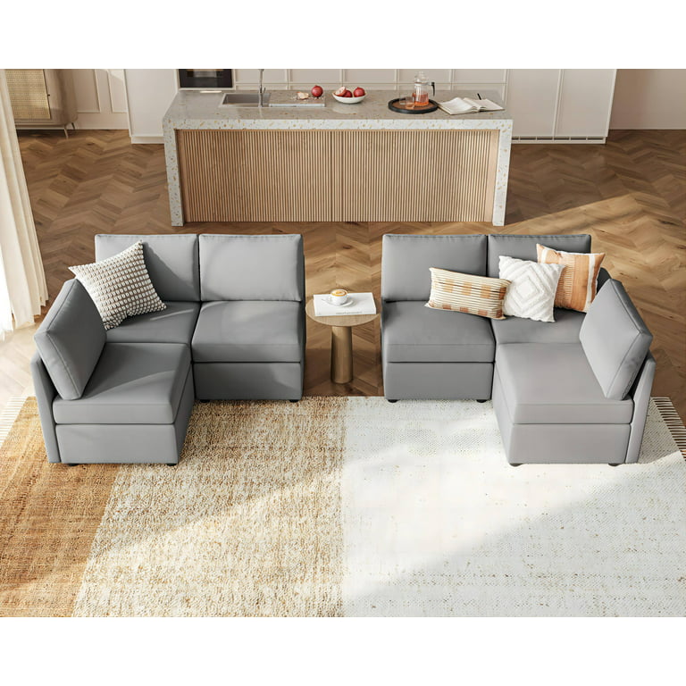 LINSY HOME Modular Couches and Sofas Sectional with Storage Sectional Sofa  U Shaped Sectional Couch with Reversible Chaises, Light Gray