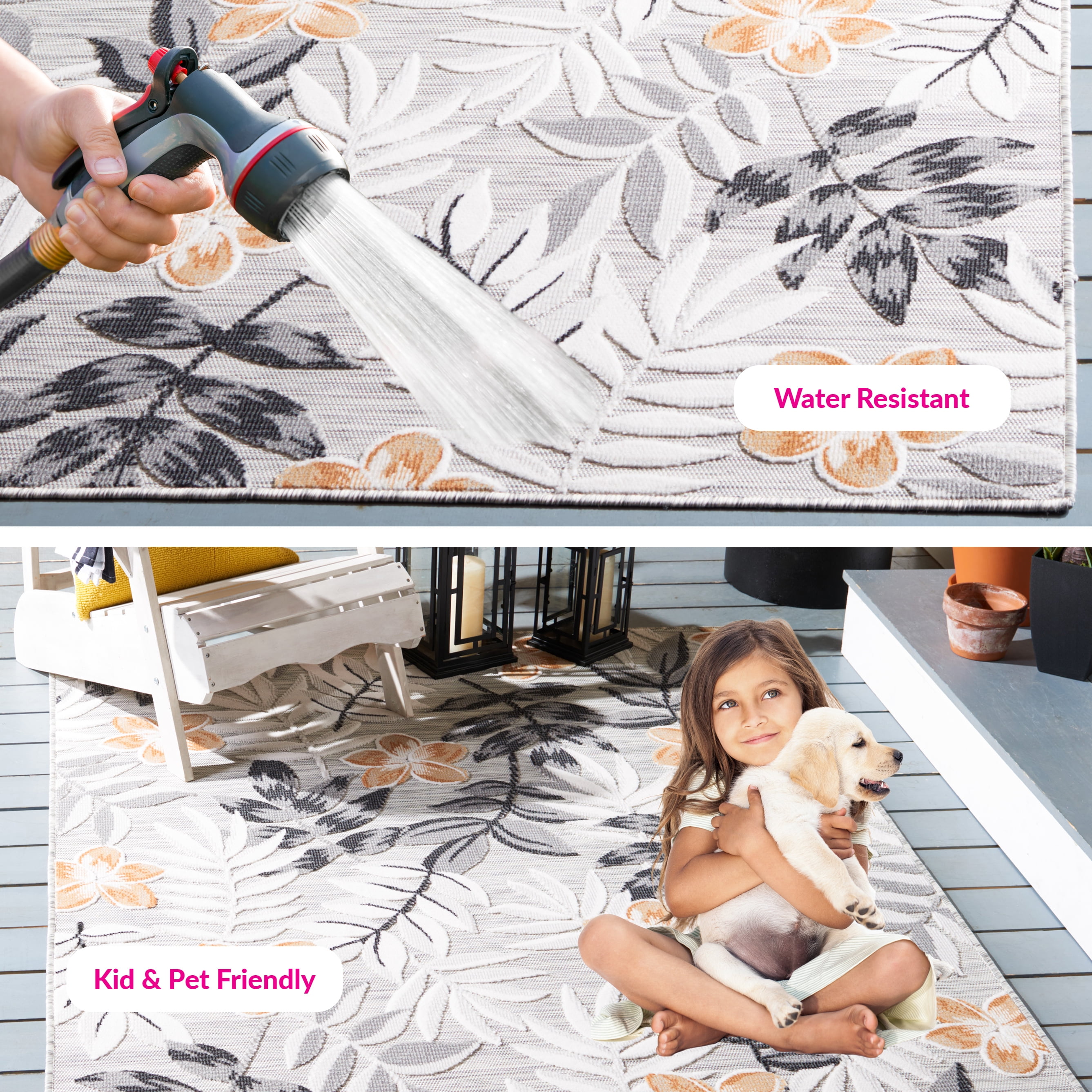 SAFAVIEH Cabana Blazhe Botanical Indoor/Outdoor Area Rug, Grey/Ivory, 5'1" x 7'6"