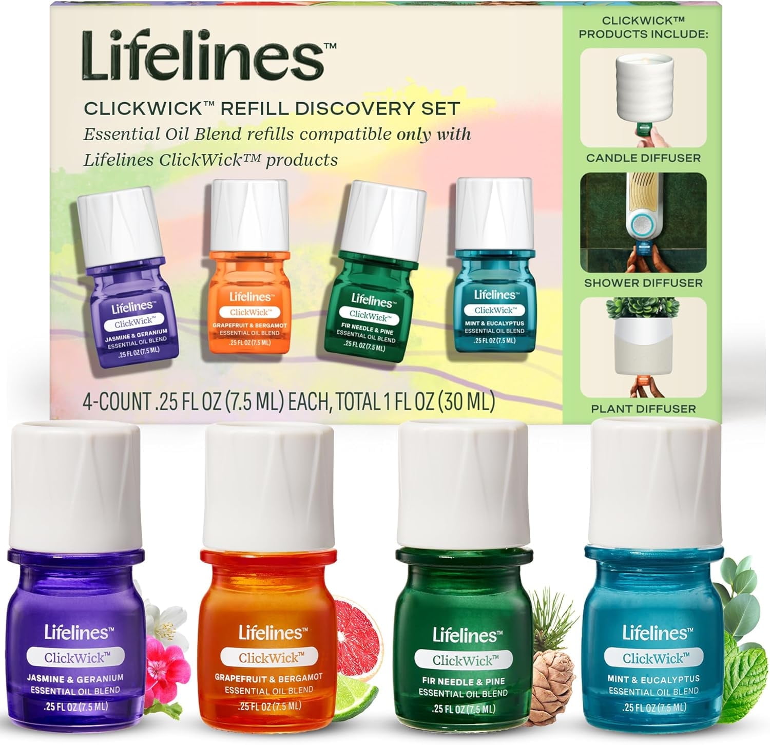 Life Lines Essential Oil Blends 4-Pack, Lavender, Jasmine