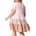thumbnail image 4 of DARING DIVA Babydoll Ruffle Flowy Swing Hem Chambray Mini Dress 2X Pink, 4 of 6