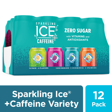 Sparkling Ice +Caffeine Zero Sugar Flavored Sparkling Water  Variety Pack-Black Raspberry/Blue Raspberry/Strawberry Citrus/Citrus Twist 12 16oz Can