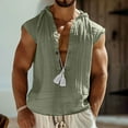 thumbnail image 2 of Wyobmus Mens Sleeveless Linen Tank Top Summer Causal Button V Neck Workout Hoodies Lightweight Muscle Tank Shirts With Hooded Olive Green, 2 of 6