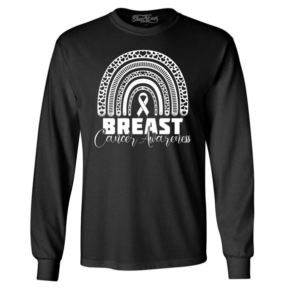 Shop4Ever Men's Breast Cancer Awareness Rainbow Long Sleeve Shirt X-Large Black