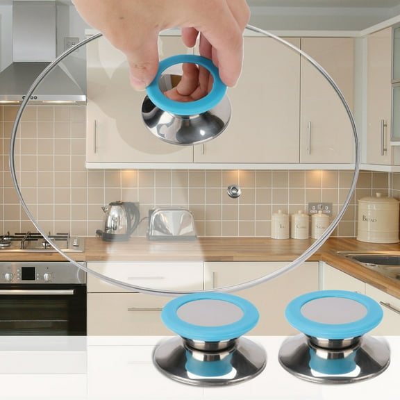 2pcs Pot Lid Knob Handle Silicone and Stainless Steel Knobs Cookware Utensils Cover Replacement Blue