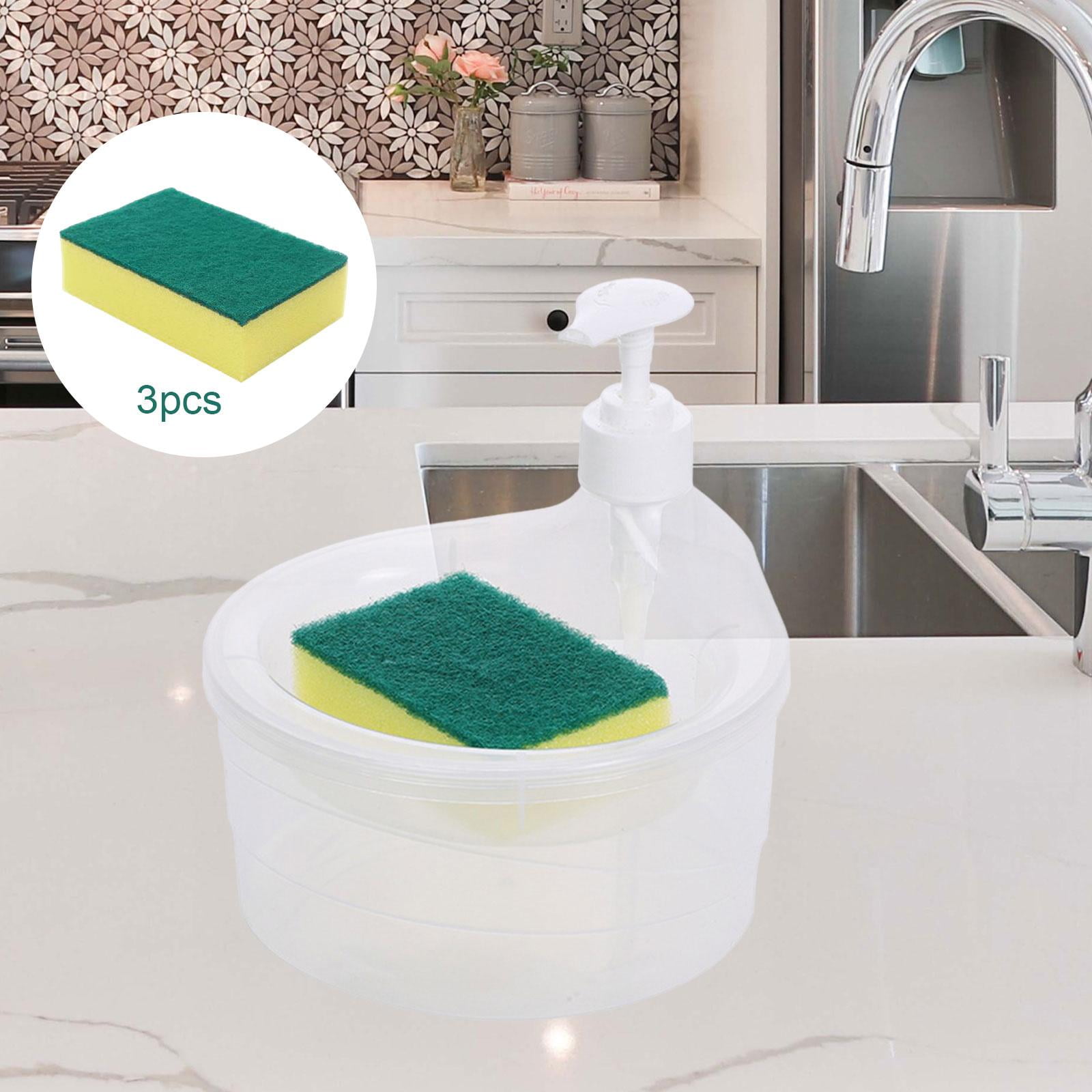Soap Dispenser and Scrubber Holder, 5 Sponge, Kitchen Soap Dispenser, Dish  Soap Dispenser for Dorm Hotel Restaurant Green