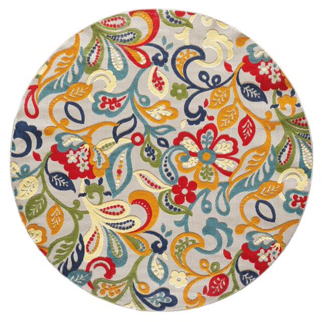 HomeRoots 473711 Tapis Rond Jacobéen Floral Intérieur Extérieur 8 x 8 Pieds , Multicolore