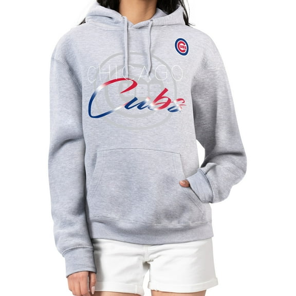 Women's G-III 4Her by Carl Banks Heather Gray Chicago Cubs Shadow Logo Graphic Pullover Hoodie