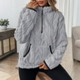 thumbnail image 5 of Women's Lapel Warm Fuzzy Fleece Quarter Zip Pullover Long Sleeve Sweaters Casual Plus Size Basic Blouses Tops With Pockets, 5 of 6